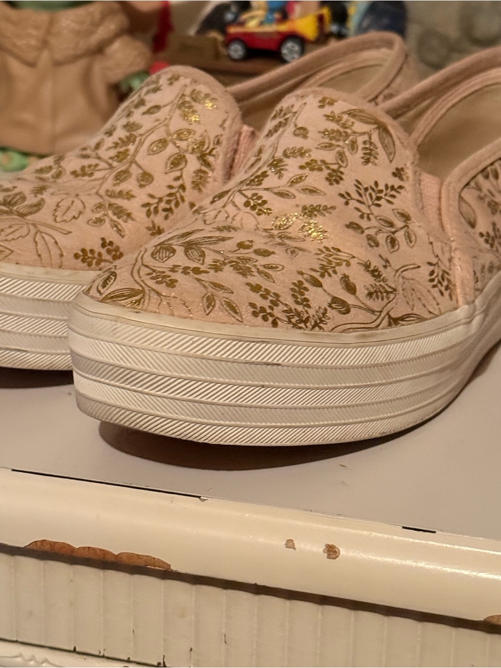Keds Pink Slip-On Platform Sneakers with Gold Floral Print - Picture 3 of 5